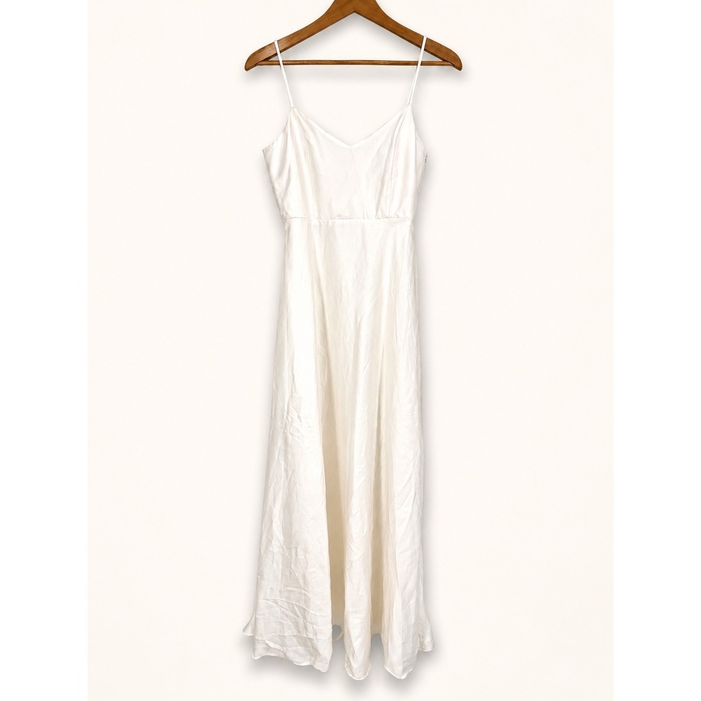 Show Me Your Mumu XS White Maxi Dress Spaghetti Strap Satin Bridal Wedding Chic
